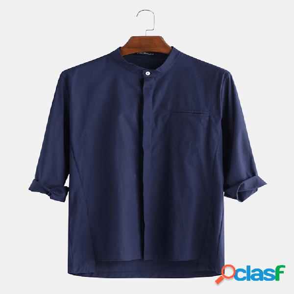 Hombre Algodón Lino Casual Liso Liso Manga 3/4 Camisa