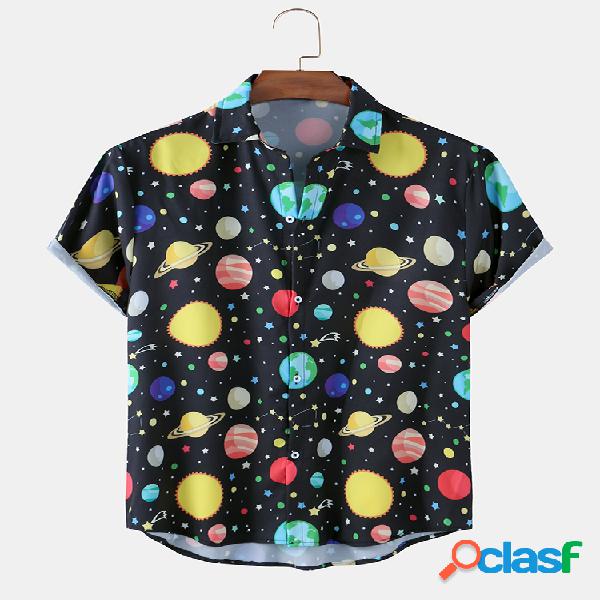 Mens Funny Cartoon Space Element Patrón Imprimir camisas de