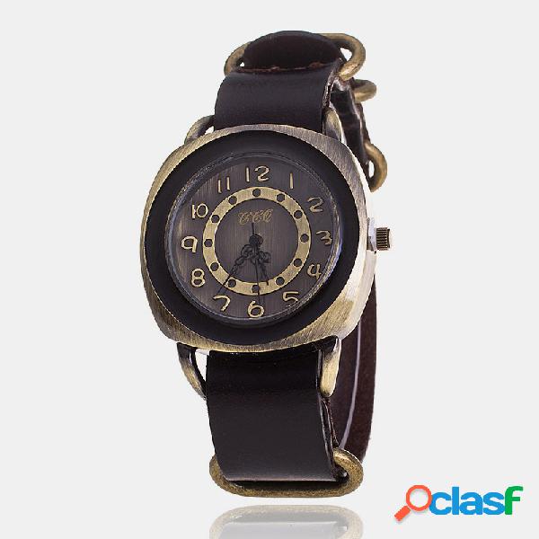 Reloj de pulsera de cuero de vaca vintage Reloj de cuarzo
