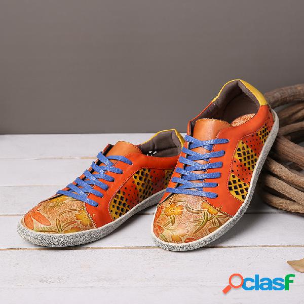 SOCOFY Retro Leather Printing Patrón Zapatillas informales