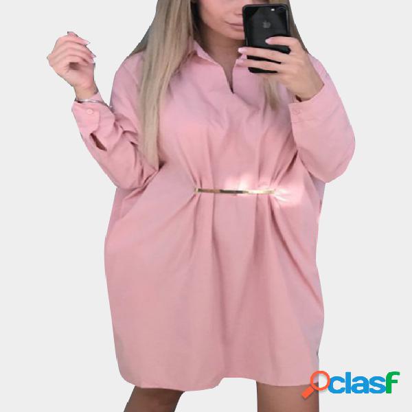 Vestidos de camisa mangas largas con cuello clásico rosa