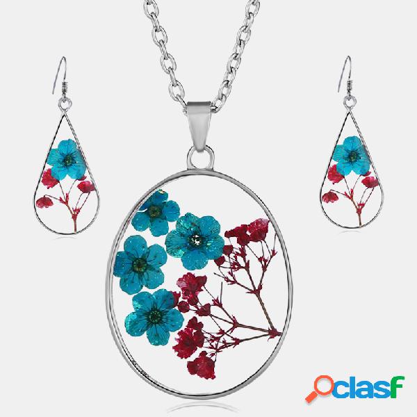 vendimia Conjunto de pendientes de collar de flores secas