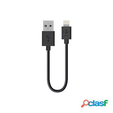 Belkin Cable USB A Macho - Lightning Macho, 15cm, Negro