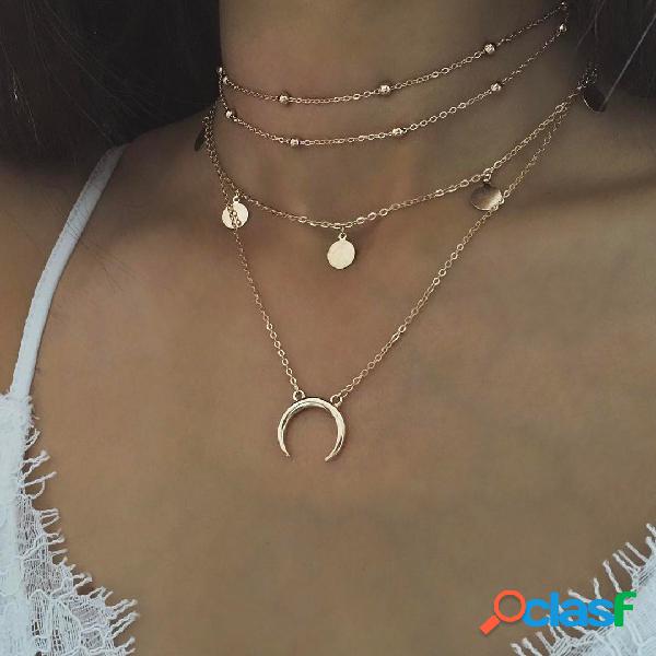 Bohemian Moon Collar de múltiples capas redondo Colgante