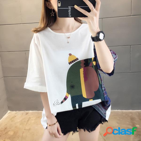 Camiseta casual de manga corta con cuello en O de dibujos