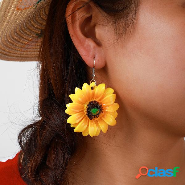 Girasol geométrico bohemio Colgante Pendientes Flor de sol