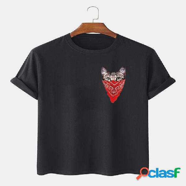 Hombre Hidden Gato Camisetas básicas estampadas de manga