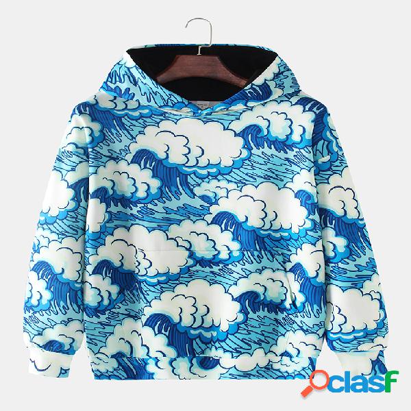 Hombres All Over Waves Koi Print Drop Sleeve Casual Pouch