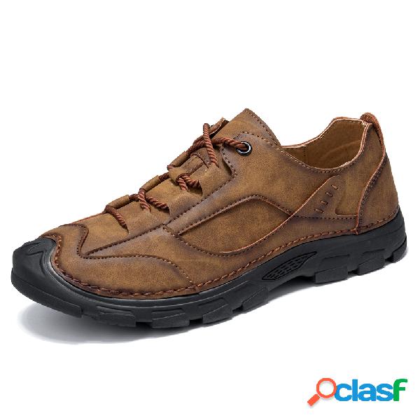Hombres Costura Cuero Antideslizante Soft Suela Retro Casual