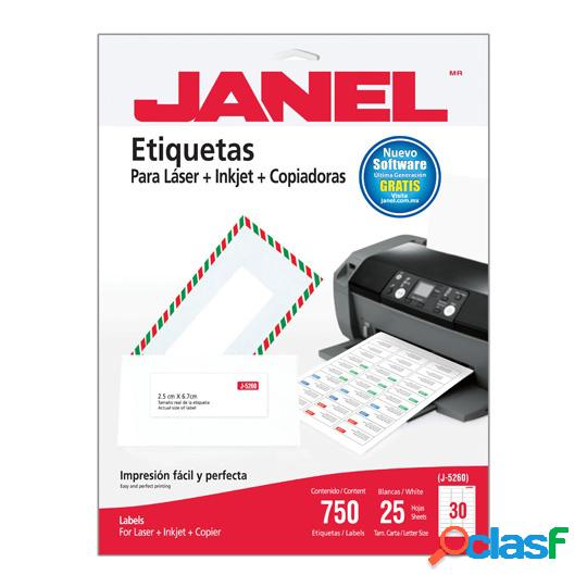 Janel Paquete de 750 Etiquetas Blancas de 25x67mm