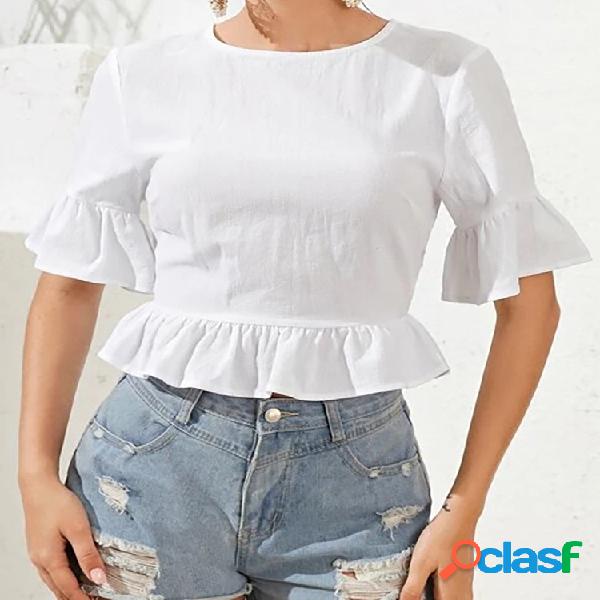 Media manga sin espalda con volantes Camisa para Mujer
