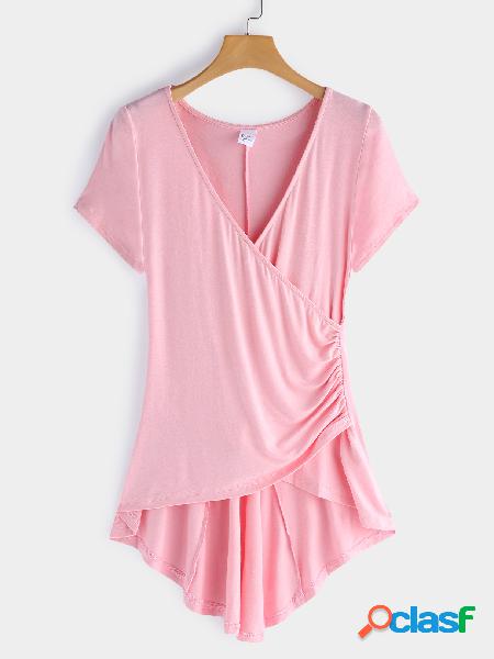 Pink Crossed Front Design Camisetas con mangas cortas con
