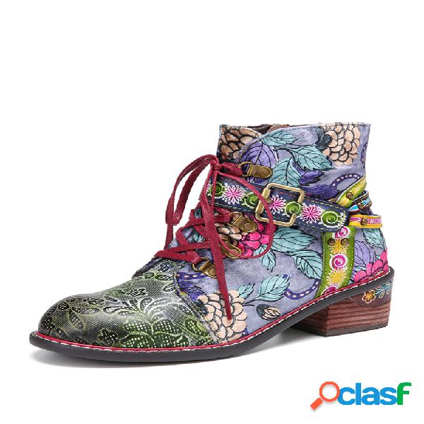 SOCOFY Tela Floral Estampado Cuero Empalme Hebilla Correa