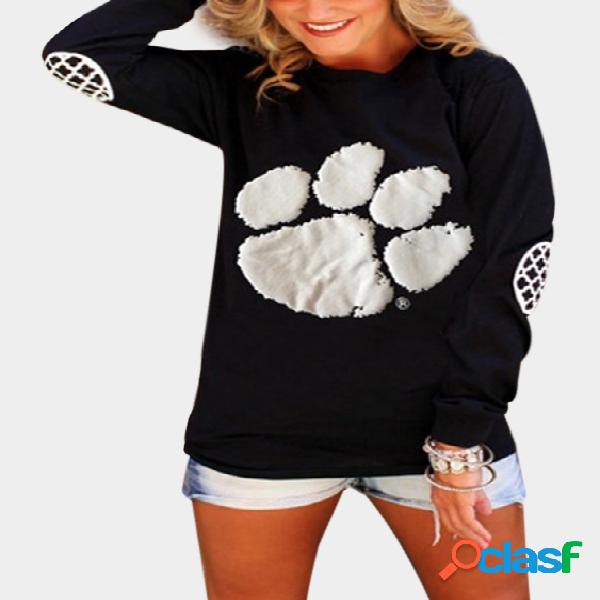Sudaderas con cuello redondo estampado negro con mangas
