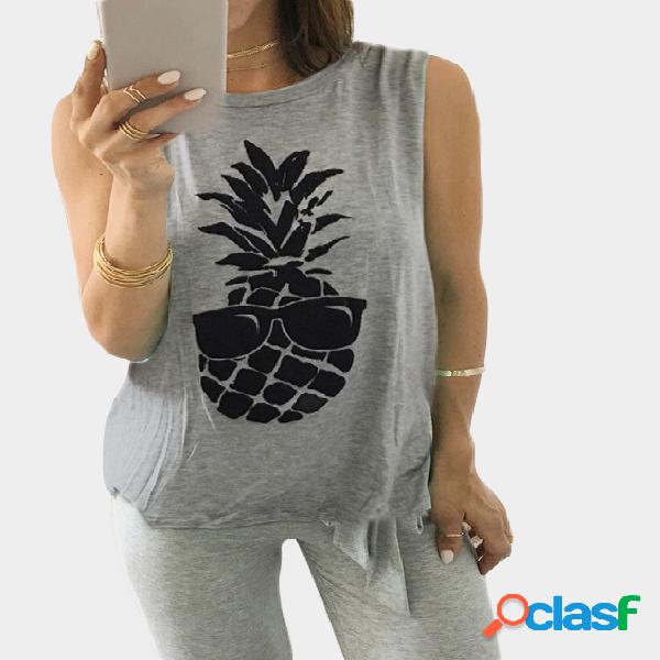 Top de cami de impresión de piña gris
