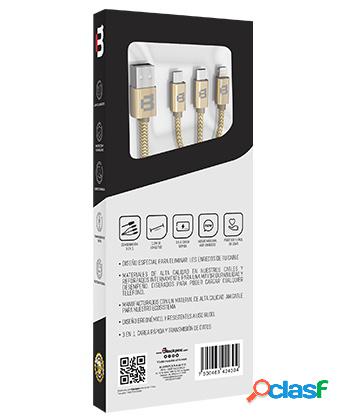 Blackpcs Cable de Carga 3 en 1 USB Macho - Lightning/Micro
