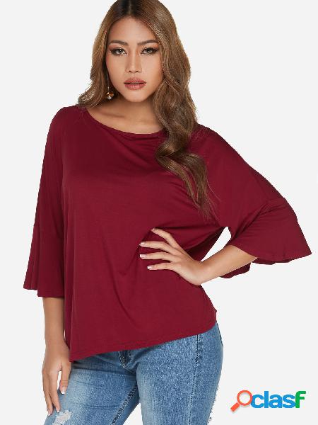 Blusa con cuello redondo con volantes y mangas