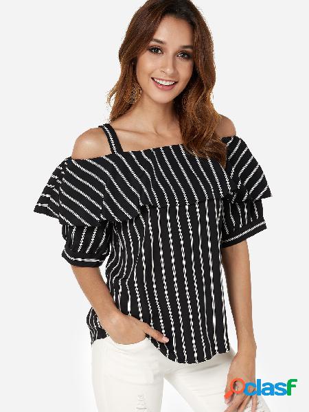 Blusa de mangas cortas con diseño acampanado a rayas en