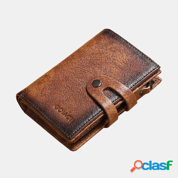 Hombres Piel Genuina RFID Antirrobo Multi-slot Retro Money