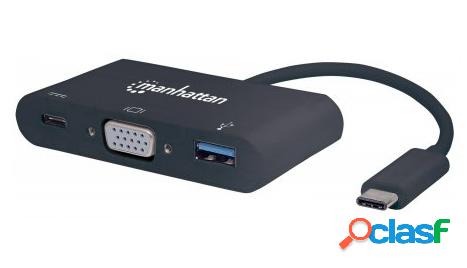 Manhattan Adaptador USB C Macho - VGA Hembra, Negro