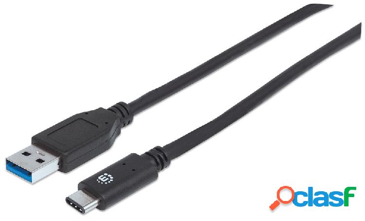 Manhattan Cable USB A Macho - USB C Macho, 50cm, Negro