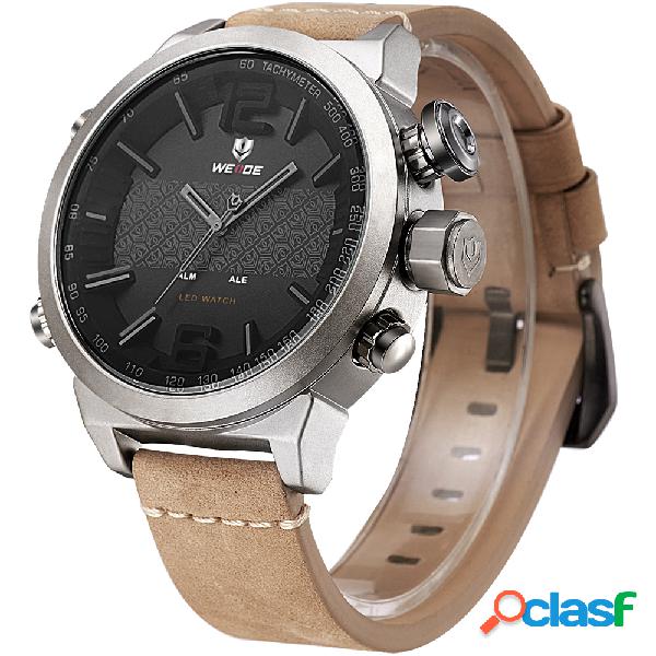 Moda LED Reloj digital Correa de cuero impermeable Hombres