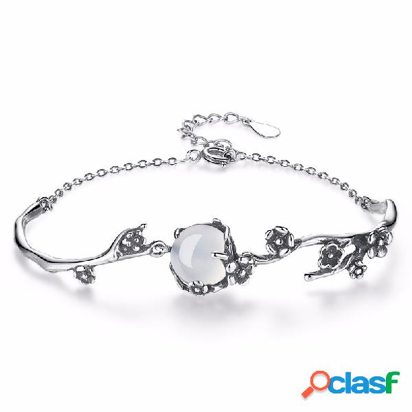 S925 Silver Silver Sweet Chain Pulseras de Oro Blanco Plum