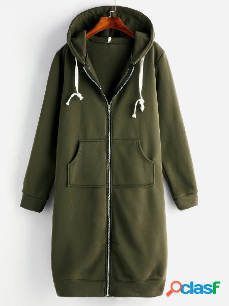 Talla grande con bolsillo con capucha y bolsillo verde largo