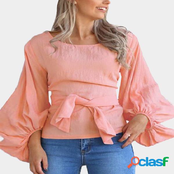 Top con manga de linterna frontal color rosa