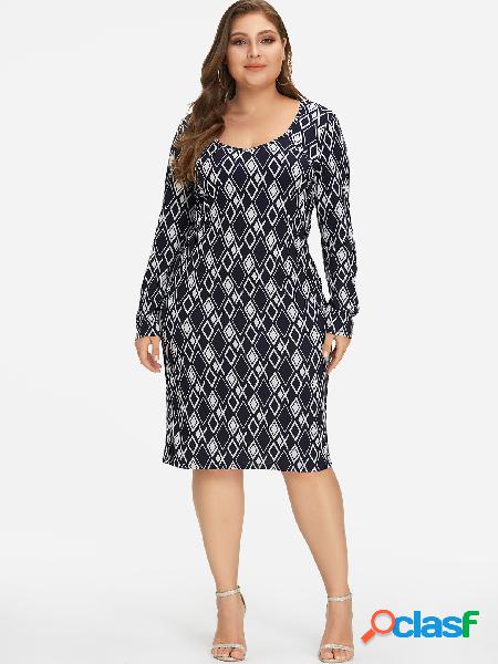 Vestido midi con estampado geométrico azul marino de talla