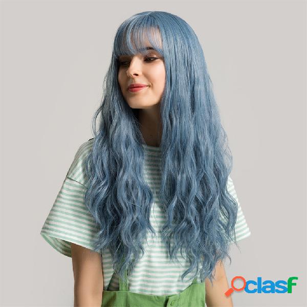 24 pulgadas Blue Neat Bangs Peluca Sintético Cabello con