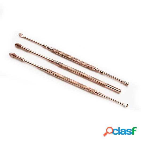 3 piezas de oro rosa de acero inoxidable Auger tipo earpicks