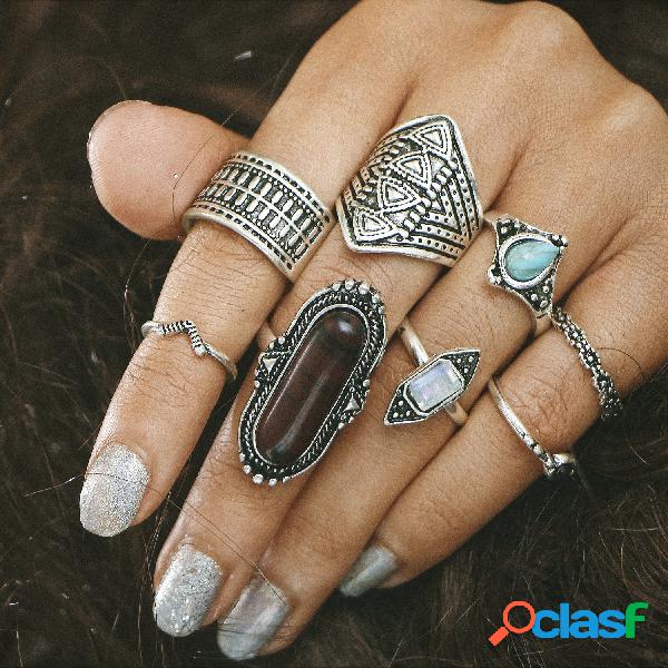 8 piezas de bohemio juego de anillos vendimia Turquesa Joya