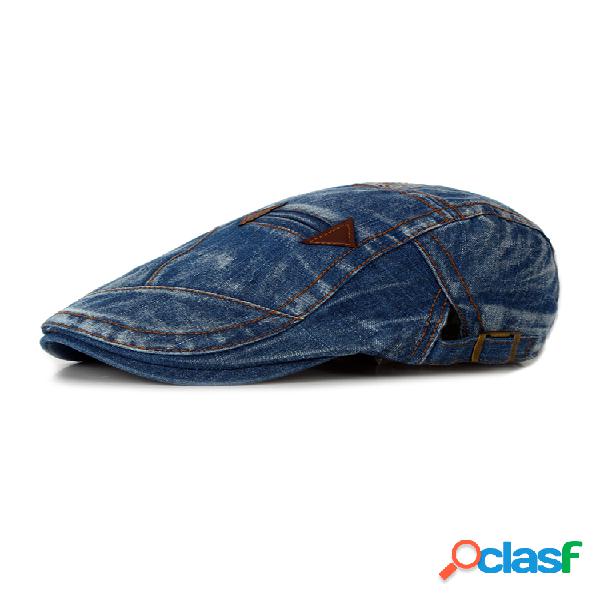 Gorro plano solar boina retra lavada de denim con visera de