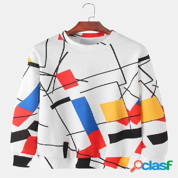 Mens Colorblock Line Print Relaxed Fit Daily Crew Cuello