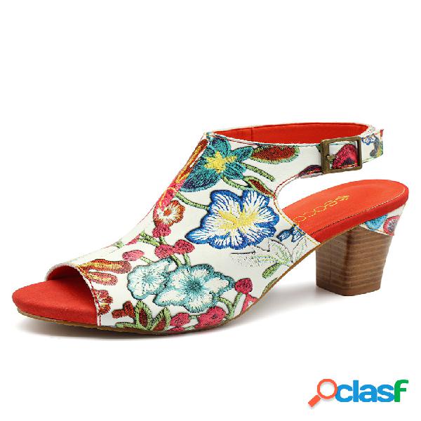 SOCOFY Fancy Flowers Patrón Piel Genuina Soft Gancho Peep