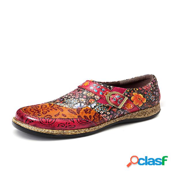 SOCOFY Retro Hebilla Fancy Flowers Empalme Piel Genuina