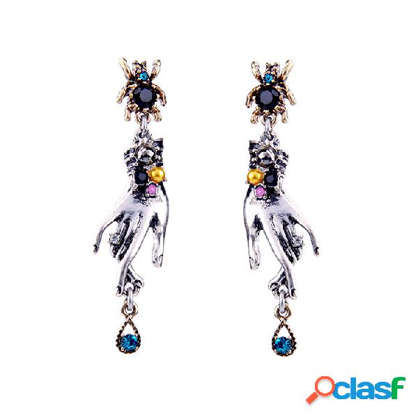Vintage Magic Hands Spider Drop Crystal Silver Dangle