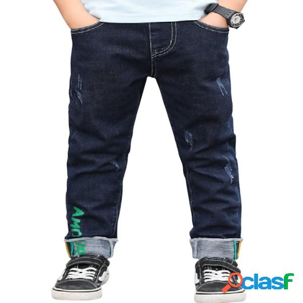 Boy's Jeans Carta impresa simple Patrón Cómodo Ocio Jeans