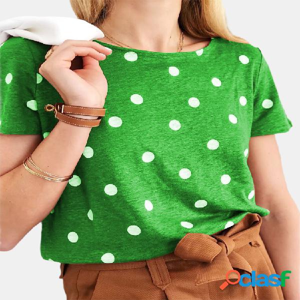 Camiseta casual de manga corta con cuello redondo y lunares