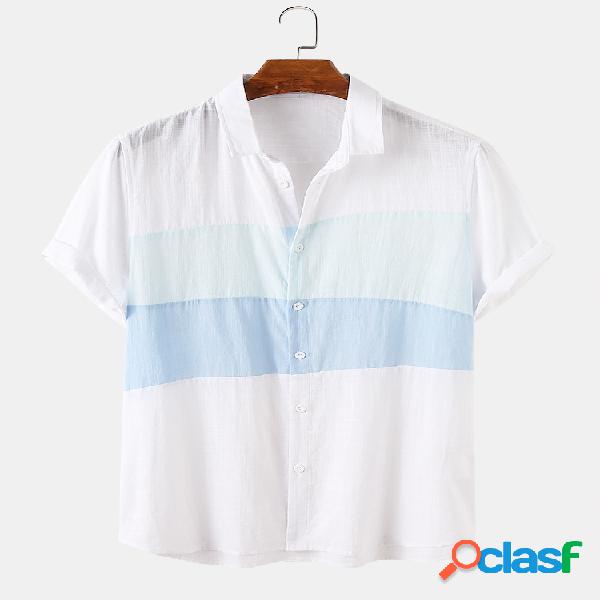 Hombre Casual 100% algodón Patchwork de color liso Camisa