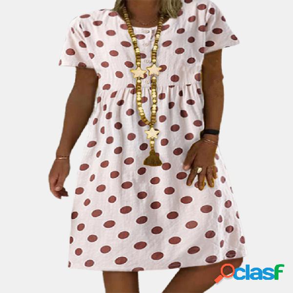 Lunares Manga corta Plisada vendimia Plus Talla Vestido
