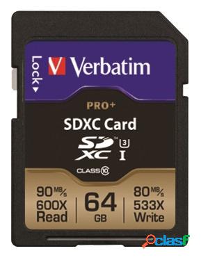 Memoria Flash Verbatim Pro+, 64GB SDXC Clase 10