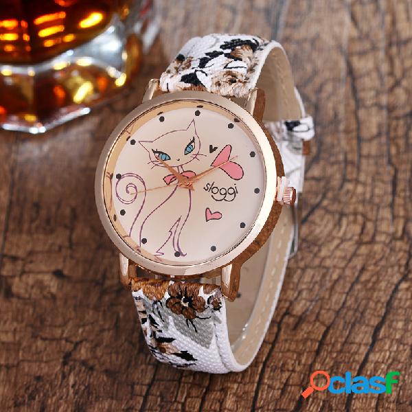 Moda búho flor cuero rhinestone pulsera de cuarzo relojes