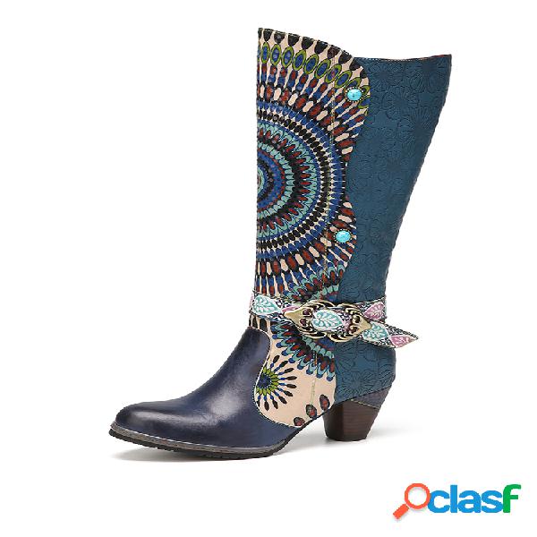 SOCOFY Tribal Style Patrón Empalme floral en relieve Piel