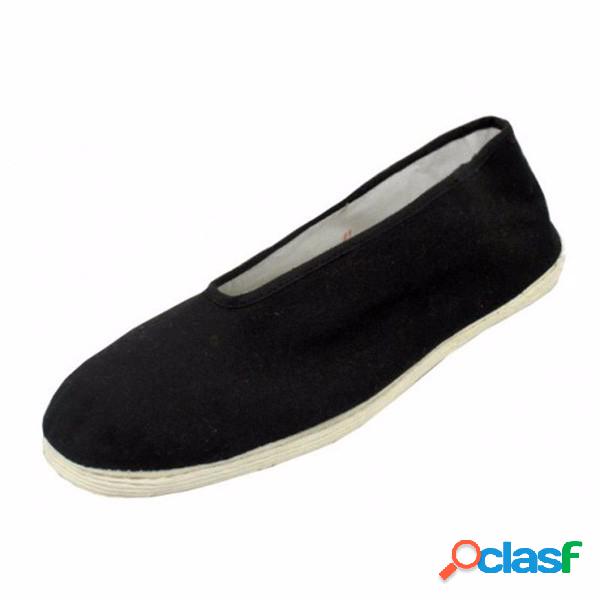 Slip de lona negro en los mocasines chinos Kong Fu Flat
