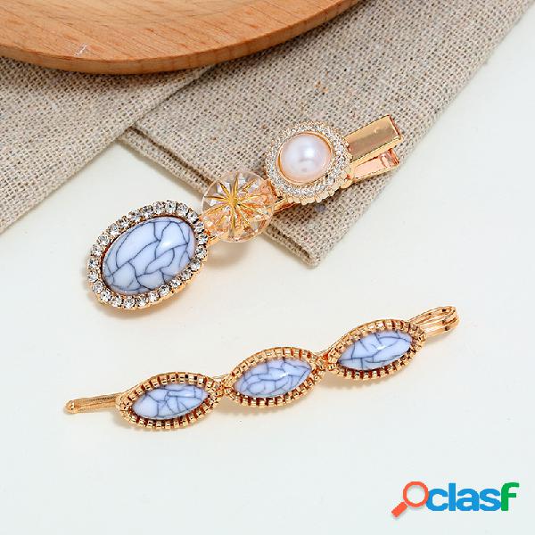 Trendy Blue Turquesa Cabello Clip Rhinestone Pearl Cabello