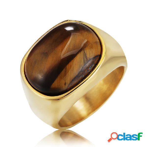 Vintage Tiger Eye Stone Mens Rings Titanium Steel Finger