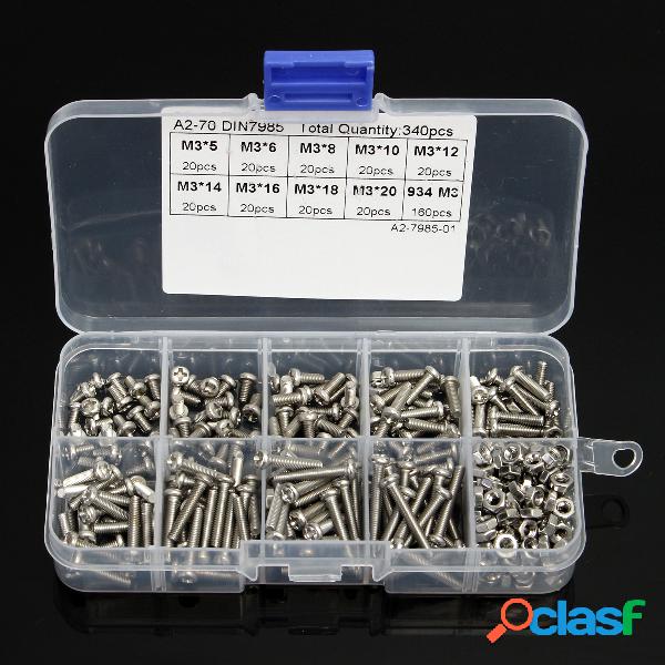 340Pcs M3 Juego de cruces de acero inoxidable 304 Tornillo