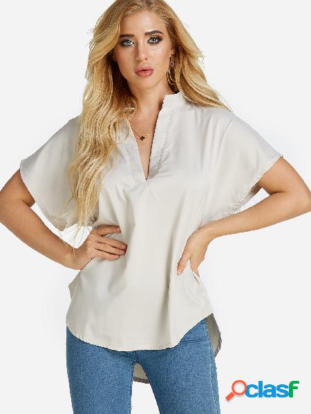 Blusa casual con cuello en V y manga corta